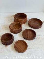 MaxSold Auction: Vintage Set of Three Nesting Wood Carved Storage Boxes with Screw on Lids  - Kingston (Ontario, Canada) SELLER MANAGED Downsizing Online Auction - Bishop Street