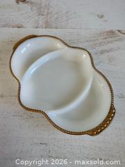 MaxSold Auction: Vintage Three Section White Glass with Gold Trim Tray by Fire King  - Kingston (Ontario, Canada) SELLER MANAGED Downsizing Online Auction - Bishop Street