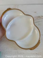 MaxSold Auction: Vintage Three Section White Glass with Gold Trim Tray by Fire King  - Kingston (Ontario, Canada) SELLER MANAGED Downsizing Online Auction - Bishop Street