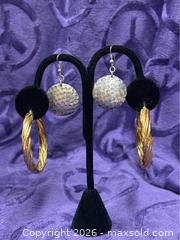 MaxSold Auction:  2x Sterling Silver .925 Pair earrings Gold Hoops / Silver Dangle Hammered disks 1 3/4" - Idaho Springs (Colorado, USA) PARTNER MANAGED Estate Sale Online Auction - Idaho Street