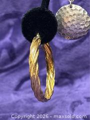MaxSold Auction:  2x Sterling Silver .925 Pair earrings Gold Hoops / Silver Dangle Hammered disks 1 3/4" - Idaho Springs (Colorado, USA) PARTNER MANAGED Estate Sale Online Auction - Idaho Street