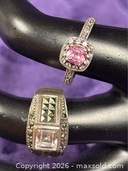 MaxSold Auction: 2X Sterling Silver .925   Pink CZ /  Marcasite Rings      - Idaho Springs (Colorado, USA) PARTNER MANAGED Estate Sale Online Auction - Idaho Street