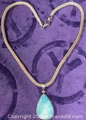 MaxSold Auction: Sterling Silver .925  14" Chain/ Necklace with Stone blue/green Larimar Pendant   - Idaho Springs (Colorado, USA) PARTNER MANAGED Estate Sale Online Auction - Idaho Street