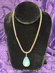 MaxSold Auction: Sterling Silver .925  14" Chain/ Necklace with Stone blue/green Larimar Pendant   - Idaho Springs (Colorado, USA) PARTNER MANAGED Estate Sale Online Auction - Idaho Street