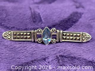 MaxSold Auction: Sterling Silver .925  2" Blue Topaz Art Deco Marcasite Brooch pin  - Idaho Springs (Colorado, USA) PARTNER MANAGED Estate Sale Online Auction - Idaho Street