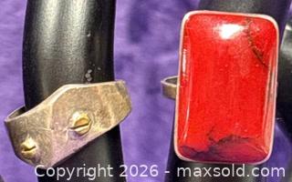 MaxSold Auction: Sterling Silver .925  2X Rings Red Coral & Silver Brass ring    - Idaho Springs (Colorado, USA) PARTNER MANAGED Estate Sale Online Auction - Idaho Street