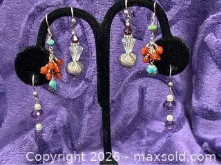 MaxSold Auction: Sterling Silver .925  3 pair of dangle gemstones 1.50” earrings - Idaho Springs (Colorado, USA) PARTNER MANAGED Estate Sale Online Auction - Idaho Street