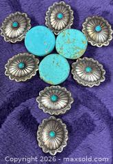 MaxSold Auction: Sterling Silver .925  7 Button Covers Turquoise Concho Native 3 Turquoise sterling tops  - Idaho Springs (Colorado, USA) PARTNER MANAGED Estate Sale Online Auction - Idaho Street