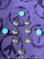 MaxSold Auction: Sterling Silver .925  7 Button Covers Turquoise Concho Native 3 Turquoise sterling tops  - Idaho Springs (Colorado, USA) PARTNER MANAGED Estate Sale Online Auction - Idaho Street