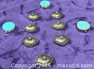 MaxSold Auction: Sterling Silver .925  7 Button Covers Turquoise Concho Native 3 Turquoise sterling tops  - Idaho Springs (Colorado, USA) PARTNER MANAGED Estate Sale Online Auction - Idaho Street