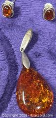 MaxSold Auction: Sterling Silver .925  AMBER Necklace Pendant and Matching Earrings - Idaho Springs (Colorado, USA) PARTNER MANAGED Estate Sale Online Auction - Idaho Street