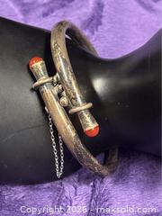 MaxSold Auction: Sterling Silver .925 Carnelian Tipped end Hinged Bracelet bangle      - Idaho Springs (Colorado, USA) PARTNER MANAGED Estate Sale Online Auction - Idaho Street