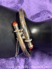 MaxSold Auction: Sterling Silver .925 Carnelian Tipped end Hinged Bracelet bangle      - Idaho Springs (Colorado, USA) PARTNER MANAGED Estate Sale Online Auction - Idaho Street