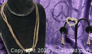 MaxSold Auction: Sterling Silver .925  Leather Necklace w/ Pendant / Brooch / Earrings - Idaho Springs (Colorado, USA) PARTNER MANAGED Estate Sale Online Auction - Idaho Street