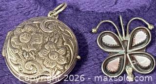MaxSold Auction: Sterling Silver .925  Locket / Pendant Indigenous  American Butterfly MOP - Idaho Springs (Colorado, USA) PARTNER MANAGED Estate Sale Online Auction - Idaho Street
