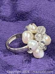 MaxSold Auction: Sterling Silver .925   Pearl & Crystal Sizable Charm / Dangle Ring      - Idaho Springs (Colorado, USA) PARTNER MANAGED Estate Sale Online Auction - Idaho Street