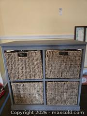 MaxSold Auction: Gray Storage Cabinet with 4 Natural/Brown Baskets - Sparks Glencoe (Maryland, USA) PARTNER MANAGED Downsizing Online Auction - Sparks Station Road