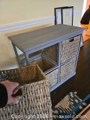 MaxSold Auction: Gray Storage Cabinet with 4 Natural/Brown Baskets - Sparks Glencoe (Maryland, USA) PARTNER MANAGED Downsizing Online Auction - Sparks Station Road