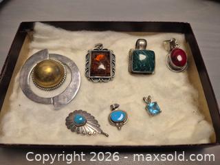MaxSold Auction: Set of 7 Sterling Silver Pendant Charms with Inlaid Stones - Toronto (Ontario, Canada) PARTNER MANAGED Estate Sale Online Auction - Cobden
