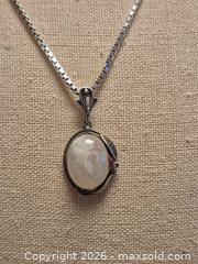 MaxSold Auction: Vintage Sterling Silver and Moonstone Pendant Necklace on 18 in Box Chain - Toronto (Ontario, Canada) PARTNER MANAGED Estate Sale Online Auction - Cobden Street