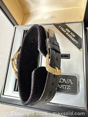 MaxSold Auction: Bulova Dress Watch - Gold Tone Case, Black Leather Band - San Jose (California, USA) SELLER MANAGED Downsizing Online Auction - East Humboldt Street