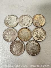 MaxSold Auction: Lot of 9 Silver US Dimes - Roosevelt & Mercury - San Jose (California, USA) SELLER MANAGED Downsizing Online Auction - East Humboldt Street