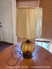 MaxSold Auction: Amber Glass Table Lamp with Fabric Shade and Bronze Base - Coquitlam (British Columbia, Canada) SELLER MANAGED Reseller Online Auction - Robson Drive