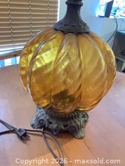 MaxSold Auction: Amber Glass Table Lamp with Fabric Shade and Bronze Base - Coquitlam (British Columbia, Canada) SELLER MANAGED Reseller Online Auction - Robson Drive