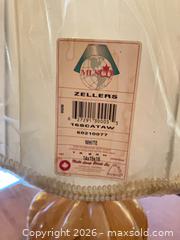 MaxSold Auction: Amber Glass Table Lamp with Fabric Shade and Bronze Base - Coquitlam (British Columbia, Canada) SELLER MANAGED Reseller Online Auction - Robson Drive