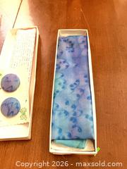 MaxSold Auction: Handmade Silk Scarf Set, Blue & Turquoise Hand-dyed Watercolor - Coquitlam (British Columbia, Canada) SELLER MANAGED Reseller Online Auction - Robson Drive