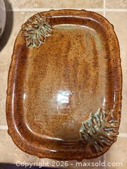 MaxSold Auction: Medium Stoneware Serving Platter with Speckled Glaze and Leaf Motif - Erie (Colorado, USA) SELLER MANAGED Moving Online Auction - Madison Drive