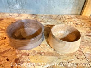 MaxSold Auction: Pair of Hand-Turned Wooden Bowls, Mixed Wood Tones - Erie (Colorado, USA) SELLER MANAGED Moving Online Auction - Madison Drive