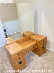 MaxSold Auction: Vintage Birdseye Maple Art Deco Vanity and Mirror - Erie (Colorado, USA) SELLER MANAGED Moving Online Auction - Madison Drive