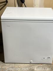 MaxSold Auction: White Chest Freezer with Interior Light and Removable Basket - Erie (Colorado, USA) SELLER MANAGED Moving Online Auction - Madison Drive