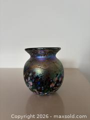 MaxSold Auction: Vintage Iridescent Blue Studio Art Glass Vase - Signed - Daly City (California, USA) SELLER MANAGED Estate Sale Online Auction - Lake Vista Avenue