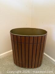 MaxSold Auction: Vintage Mid-Century MCM Beveled Walnut Slat Wastepaper Trashcan - Daly City (California, USA) SELLER MANAGED Estate Sale Online Auction - Lake Vista Avenue