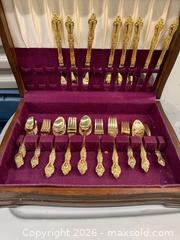 MaxSold Auction: gold-plated flatware manufactured in Japan by Nextheraft - North Vancouver (British Columbia, Canada) SELLER MANAGED Downsizing Online Auction - Crown (STORAGE)