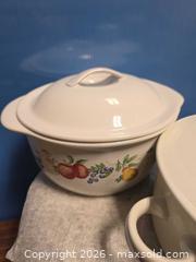 MaxSold Auction: 1.5 qt White Covered Casserole Dish with Fruit Floral Pattern - Calgary (Alberta, Canada) SELLER MANAGED Estate Sale Online Auction - 59 Avenue South East