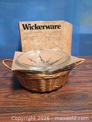 MaxSold Auction: Jeannette 2 Qt Round Glass Casserole with Lid & Wicker Basket - Calgary (Alberta, Canada) SELLER MANAGED Estate Sale Online Auction - 59 Avenue South East