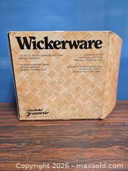 MaxSold Auction: Jeannette 2 Qt Round Glass Casserole with Lid & Wicker Basket - Calgary (Alberta, Canada) SELLER MANAGED Estate Sale Online Auction - 59 Avenue South East