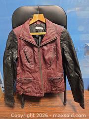MaxSold Auction: RICKI'S M Faux Leather Moto Biker Jacket Burgundy/Black - Calgary (Alberta, Canada) SELLER MANAGED Estate Sale Online Auction - 59 Avenue South East