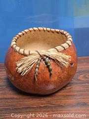 MaxSold Auction: Rustic Brown Dried Gourd Vase with Raffia Trim - Calgary (Alberta, Canada) SELLER MANAGED Estate Sale Online Auction - 59 Avenue South East