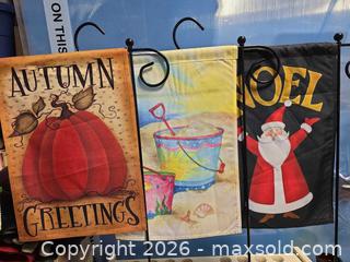 MaxSold Auction: Set of 3 Polyester Garden Flags with Metal Display Stakes - Calgary (Alberta, Canada) SELLER MANAGED Estate Sale Online Auction - 59 Avenue South East