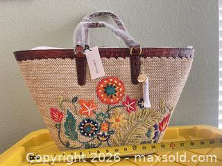 MaxSold Auction: Brahmin Large Straw & Leather Floral Embroidered Tote - Las Vegas (Nevada, USA) PARTNER MANAGED Estate Sale Online Auction - Argent Star Court
