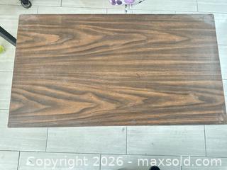 MaxSold Auction: Brown Wood Top Side Table with Silver Metal Base - Las Vegas (Nevada, USA) PARTNER MANAGED Estate Sale Online Auction - Argent Star Court