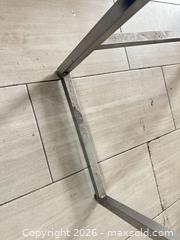 MaxSold Auction: Brown Wood Top Side Table with Silver Metal Base - Las Vegas (Nevada, USA) PARTNER MANAGED Estate Sale Online Auction - Argent Star Court