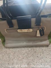 MaxSold Auction: Coach Medium Leather Tote, Beige/Taupe & Green, Gold-Tone - Las Vegas (Nevada, USA) PARTNER MANAGED Estate Sale Online Auction - Argent Star Court