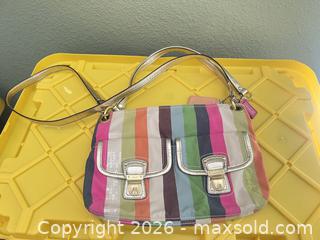MaxSold Auction: Coach Multicolor Striped Canvas Shoulder Bag with Leather Trim - Las Vegas (Nevada, USA) PARTNER MANAGED Estate Sale Online Auction - Argent Star Court
