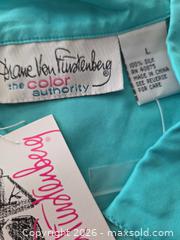 MaxSold Auction: Diane von Furstenberg Silk Blouse, Size L, Aqua/Turquoise - Las Vegas (Nevada, USA) PARTNER MANAGED Estate Sale Online Auction - Argent Star Court