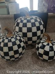 MaxSold Auction: Mackenzie-Childs Black & White Checkered Resin Pumpkin Set - Las Vegas (Nevada, USA) PARTNER MANAGED Estate Sale Online Auction - Argent Star Court